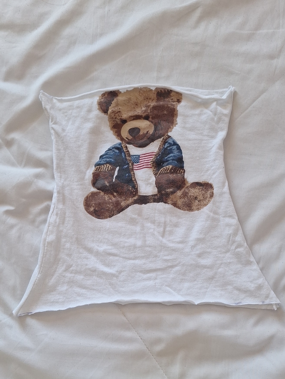 White Strapless Tube Top with Teddy Bear Graphic